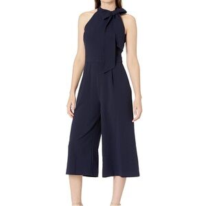 Vince Camuto Navy Blue Bow Halter Neck Cropped Culotte Jumpsuit Sleeveless 10